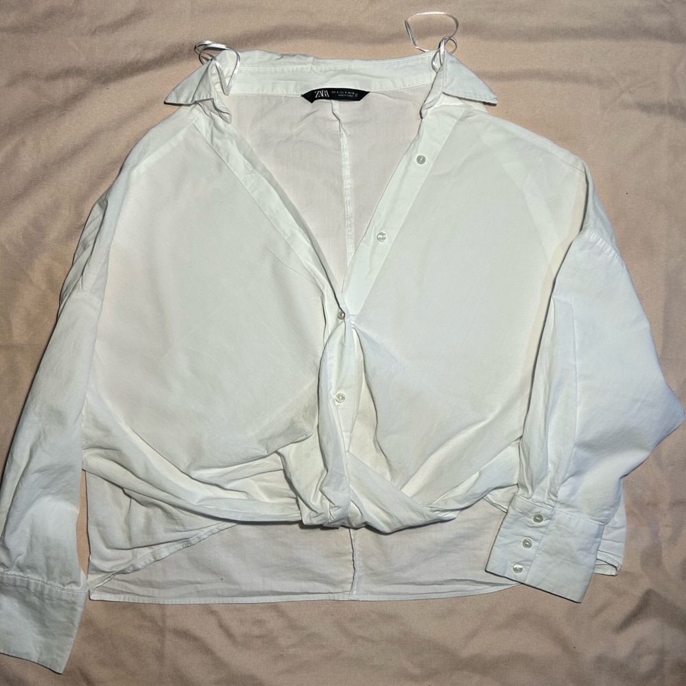 Zara Elegant White Twist Front Shirt